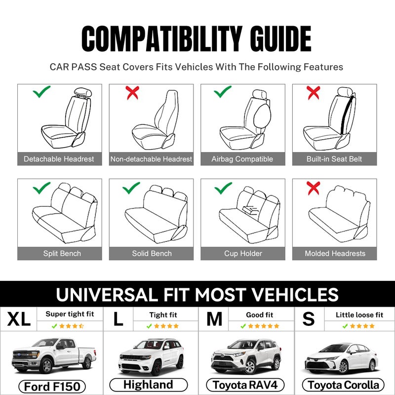 CAR-GRAND Leather Car Seat Covers Full Set, Airbag Compatible Breathable Air Mesh Car Seat Covers, Universal Fit Seat Covers Protector for Cars Trucks SUV Pick-up Sedan Interior (Black Green) - Image 5
